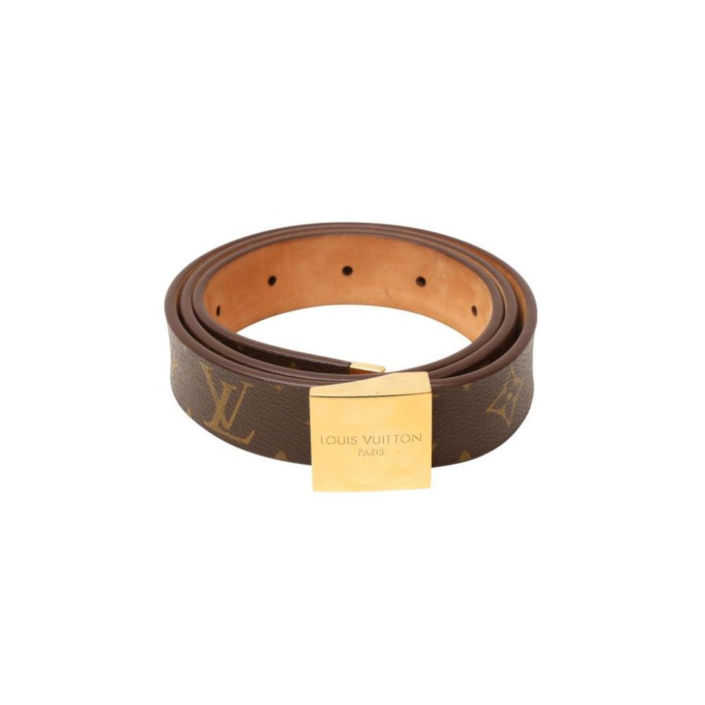 Louis Vuitton Monogram Square Buckle Belt With Gold Hardware- Size 35